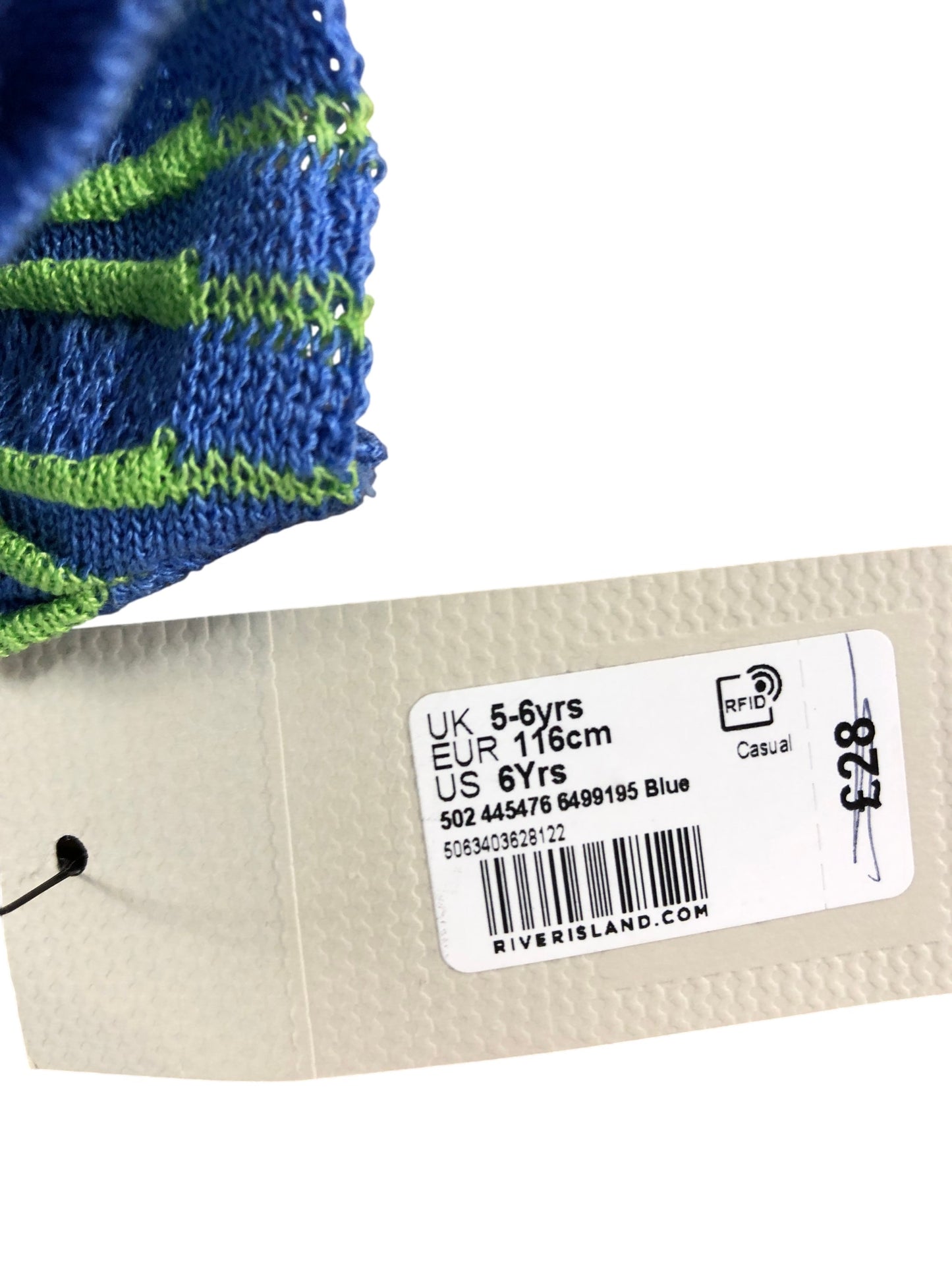 River Island Girls 5-6 Years Knitted Sleeveless Dress Blue Green Pattern