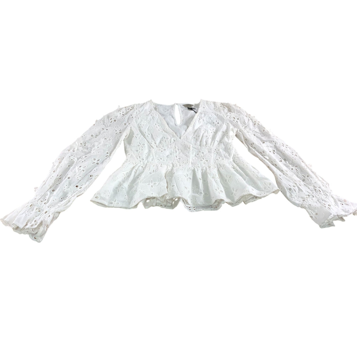 River Island White Peplum Top UK6 Women's Embroidered Long Sleeve Blouse