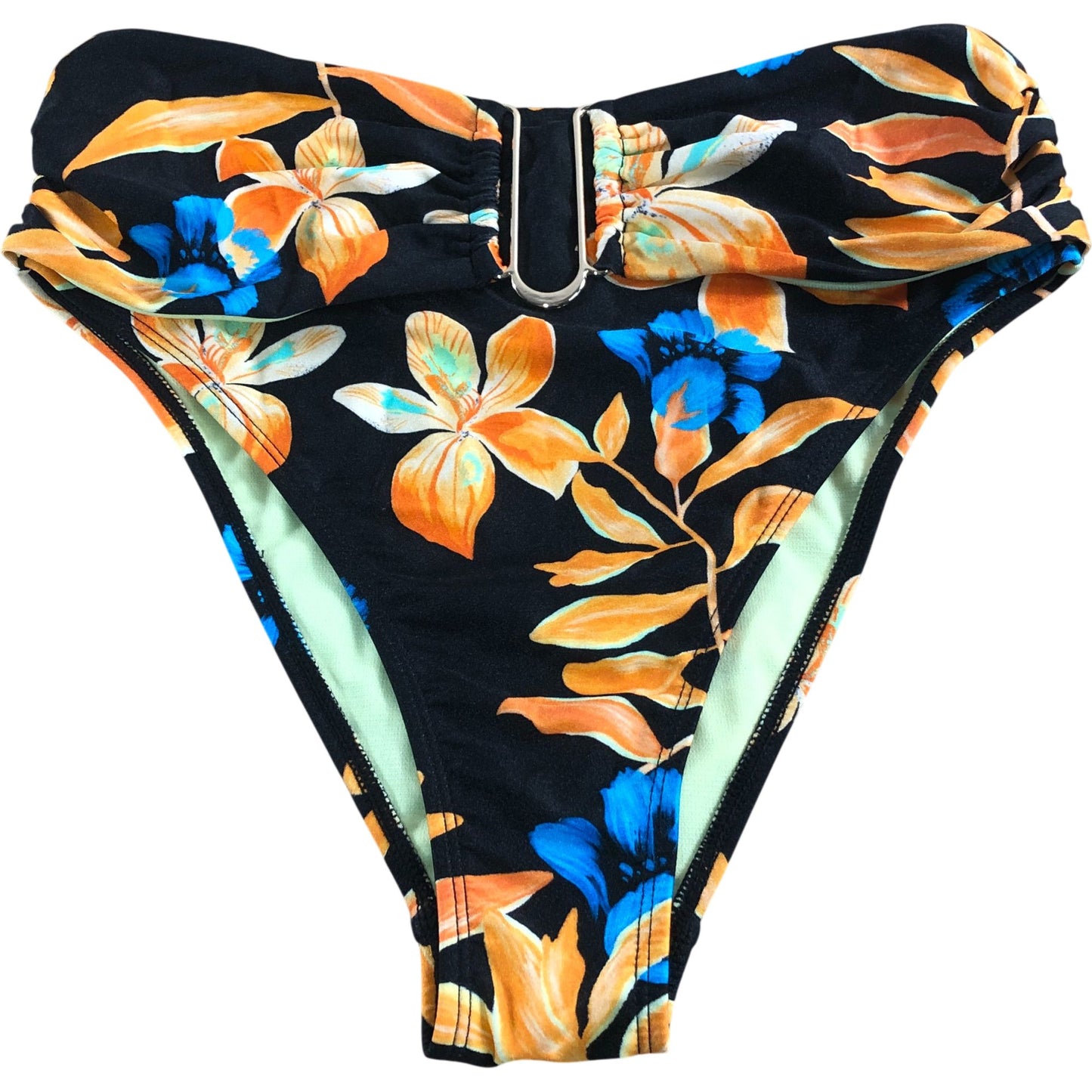 River Island UK8 Women's Floral Print High Waisted Bikini Briefs Black Orange