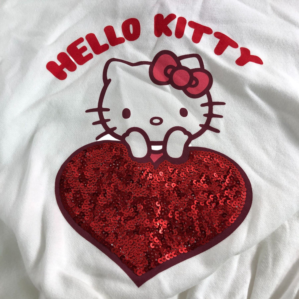 Hello Kitty Sweatshirt 2-3 Years Girls White Heart Design Red Sequin Print