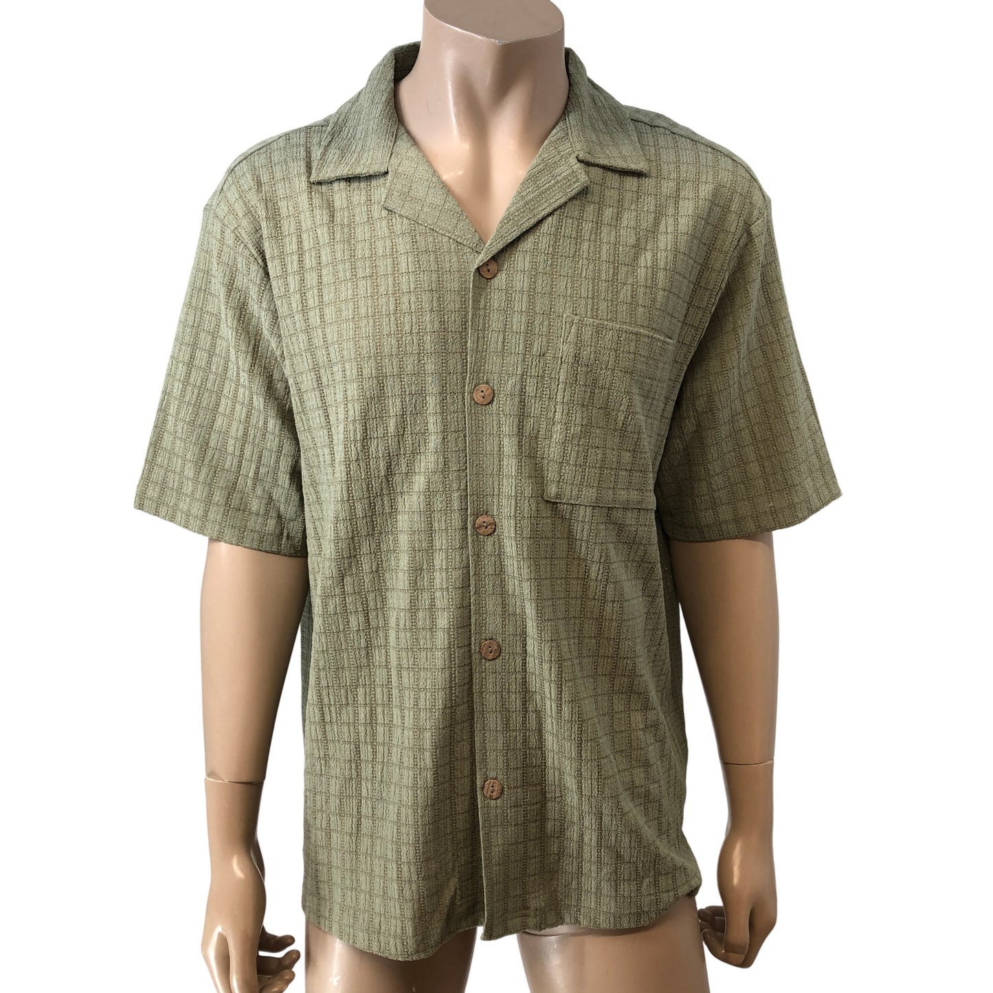 River Island Studios Khaki Shirt UK L Men's Short Sleeve Button Up Fashion