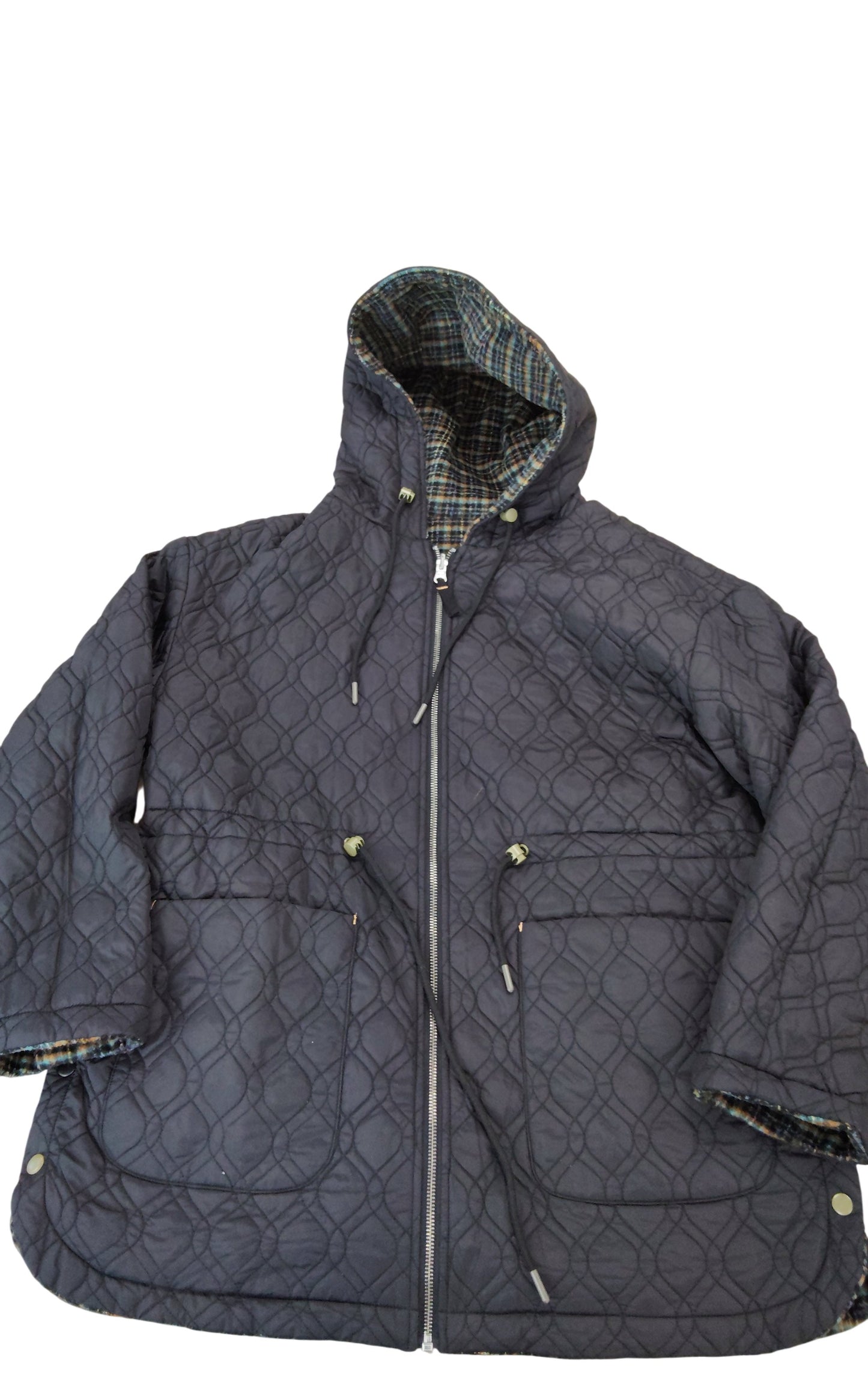 River Island Reversible Coat Size 14 Women's Quilted Outerwear Black Checked