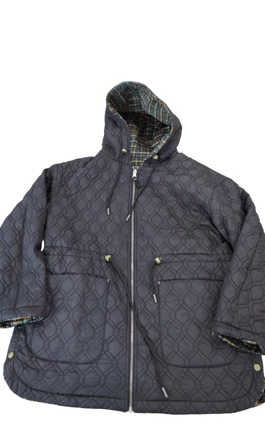River Island Reversible Coat Size 14 Women's Quilted Outerwear Black Checked