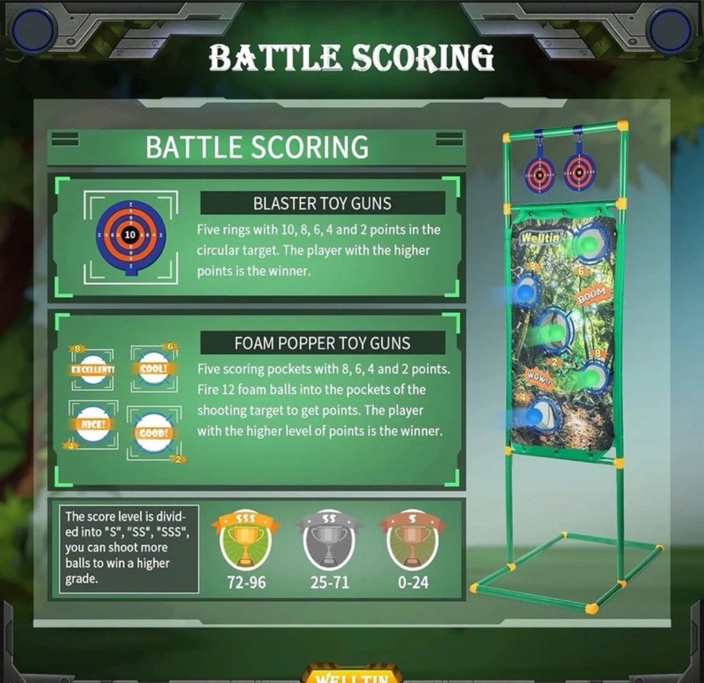 WELLTIN Foam Gun Shooting Games Toy Set Blaster Guns Targets Family Fun