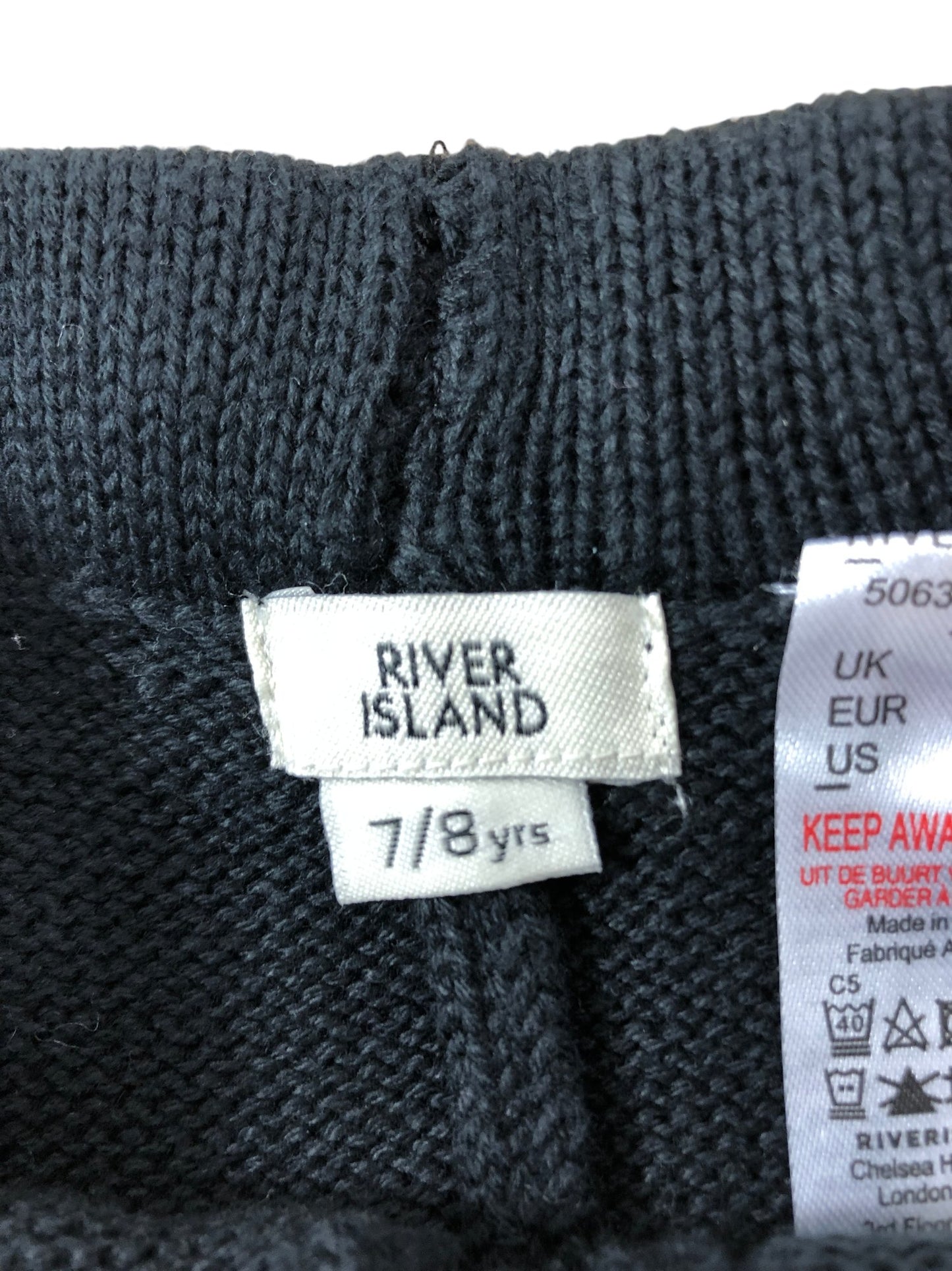 River Island Boys 7 8 Years Black Shorts Knitted Style White Stripes