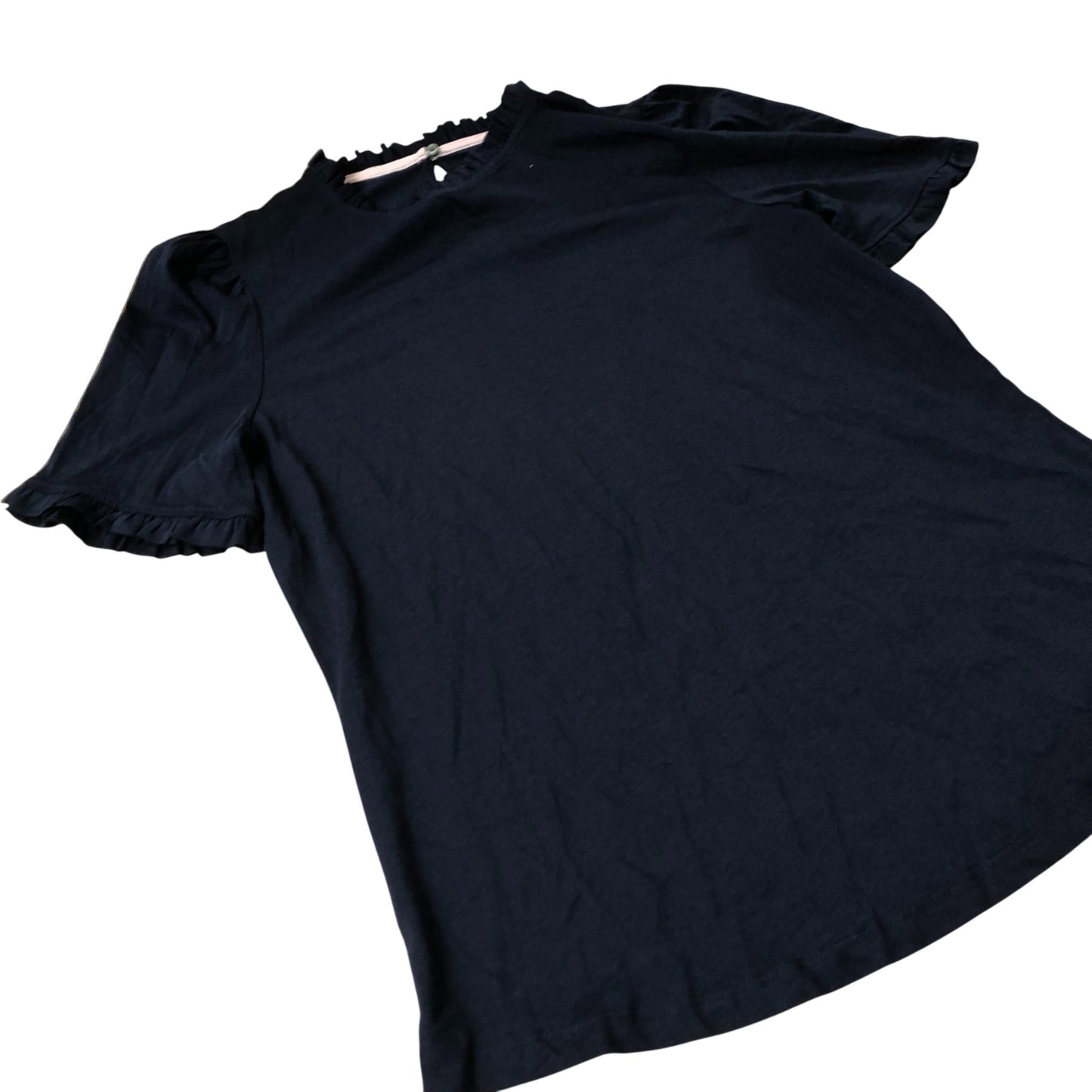 Short Sleeve Blouse Women's Navy Frill Neck Cotton Modal UK12