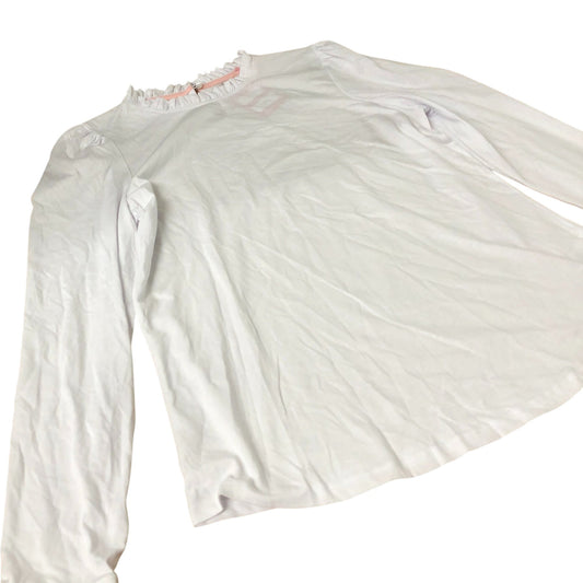 Boden Long Sleeve Top Women's White Ruffled Neck Cotton Modal Blend UK14