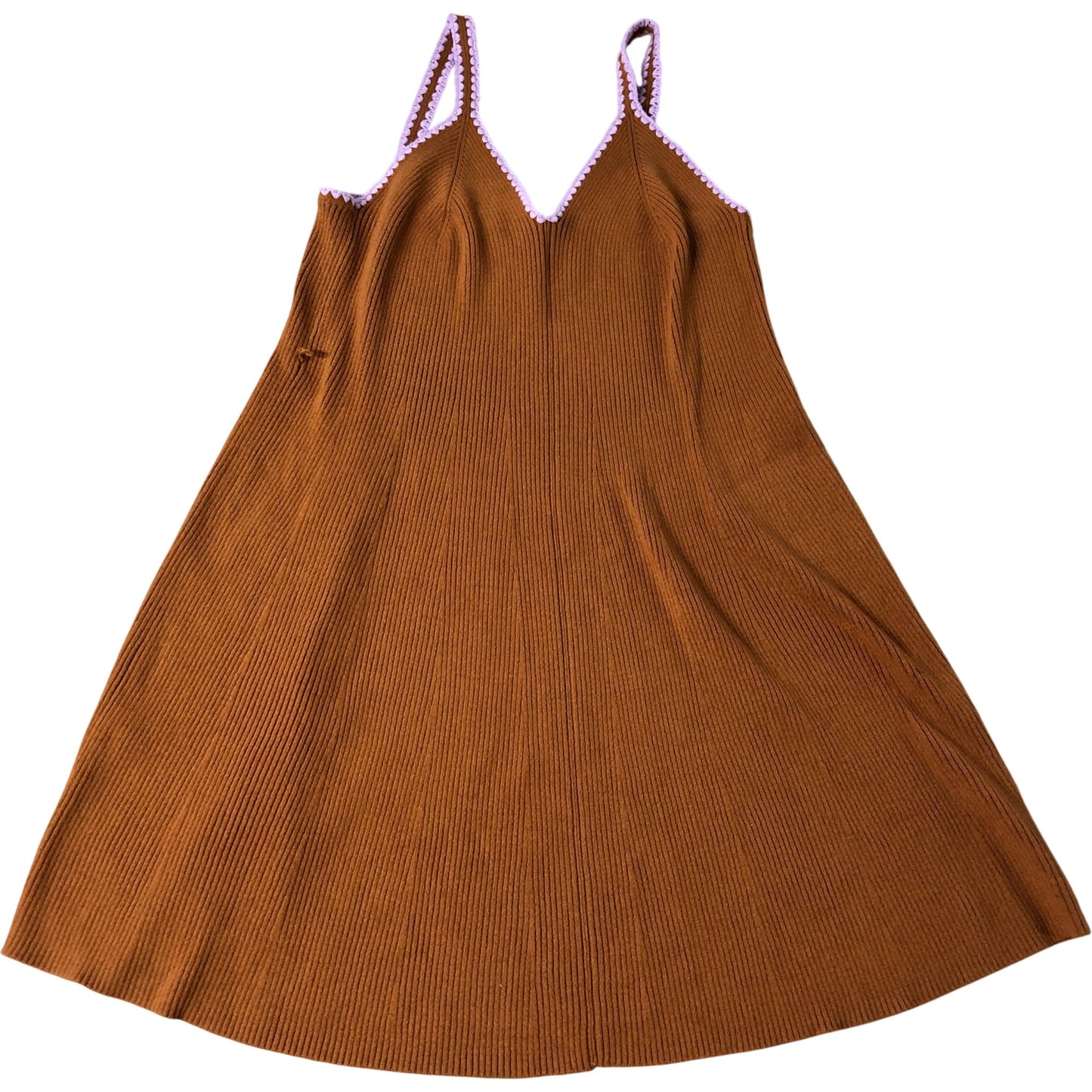 Boden Sleeveless Dress Women's Ribbed Cotton Orange with Pink Trim Size 14