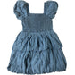 River Island Dress 7 Years Girls Blue Puff Sleeve Smocked Cotton Dress