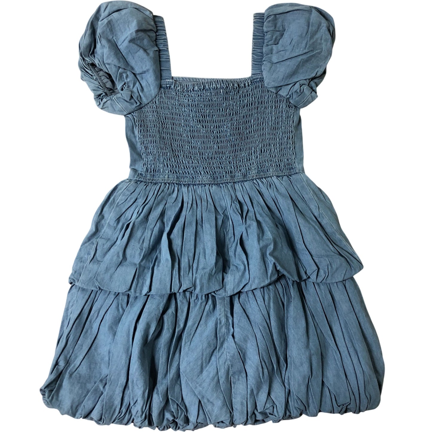 River Island Dress 7 Years Girls Blue Puff Sleeve Smocked Cotton Dress