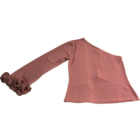 River Island One Shoulder Top UK 16 Women's Blush Pink Ruffle Sleeve Stretch