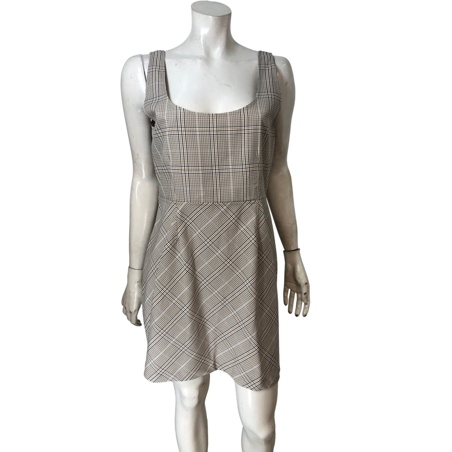 Checked Square Neck Dress UK16 Women's Summer Casual Flared Fit Polyester