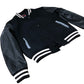Branded Varsity Jacket Black Leather Look Sleeves Style Casual UK14