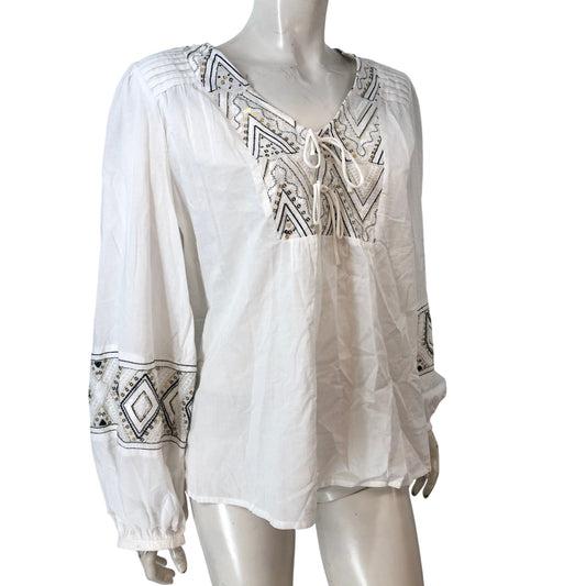 White Embroidered Blouse Women's Size 16 Lightweight Long Sleeve Top