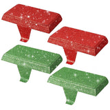 Christmas Mantle Stocking Holders - 4 Pieces Red Green Glitter