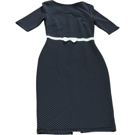 Paper Dolls Dress UK10 Women's Navy Polka Dot Knee Length Bow Detail