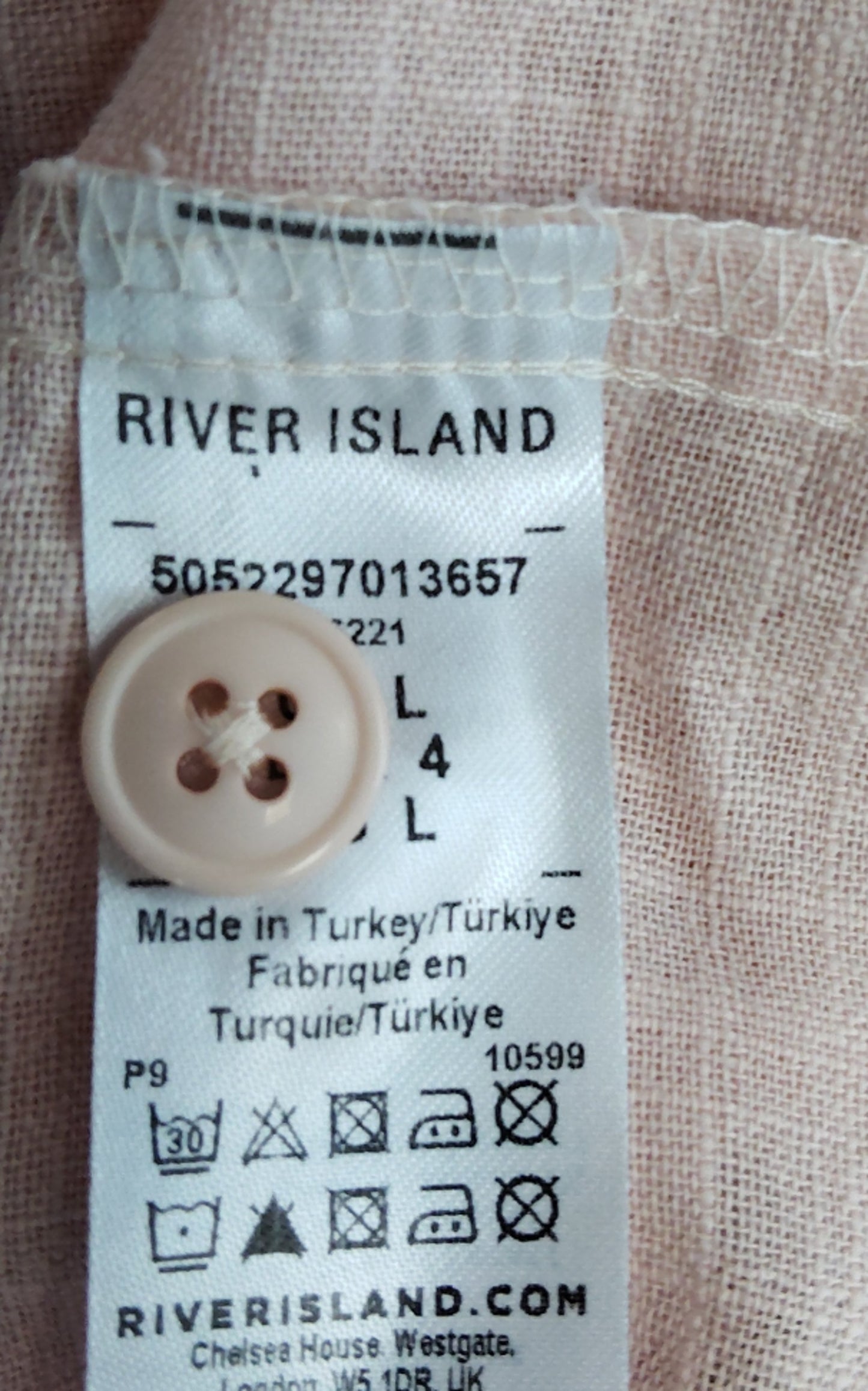 River Island Short Sleeve Shirt Size L Men's Casual Cotton Blend Pink