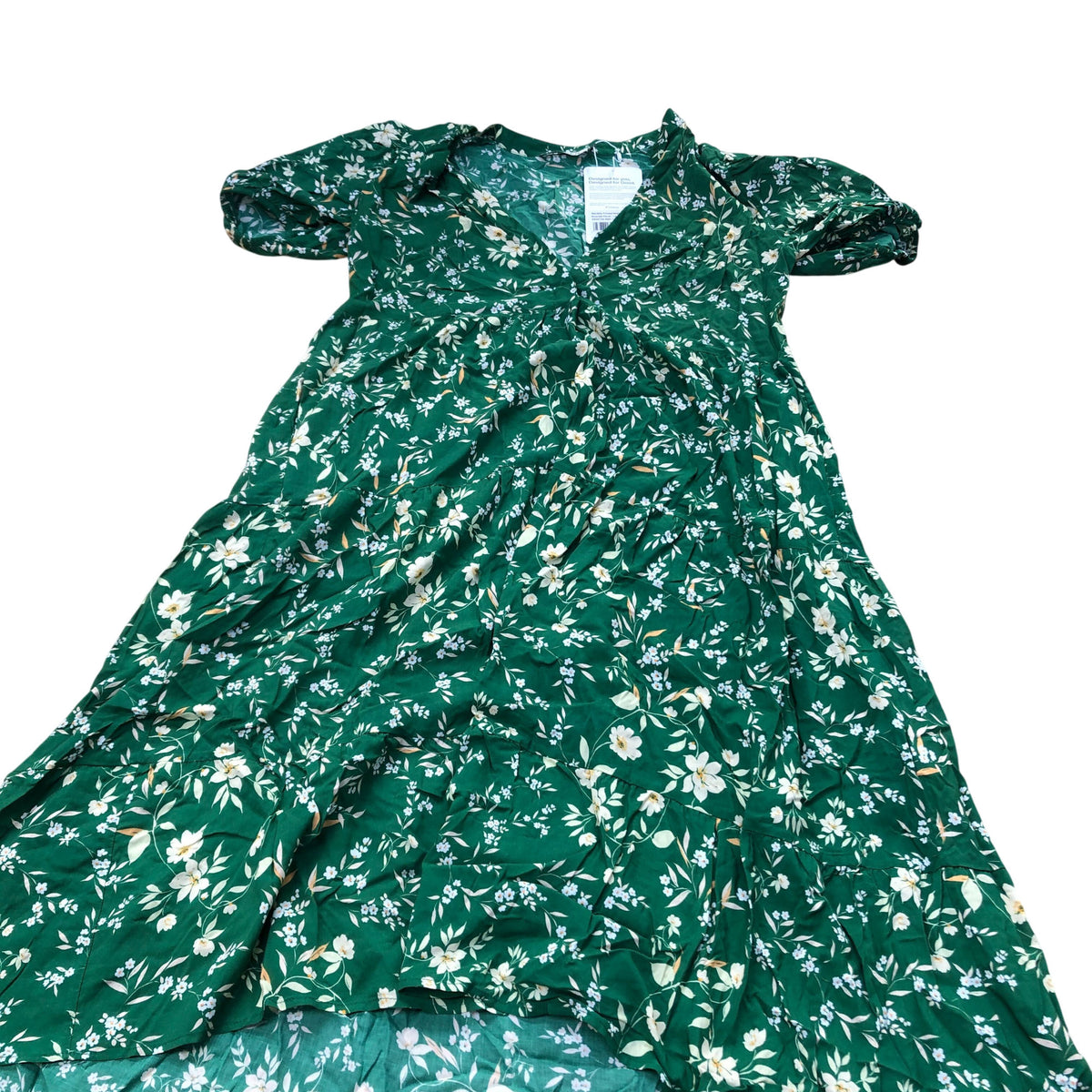 Baukjen Floral Print Dress Green UK Women's Short Sleeve Button Up Size 12