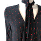 Women's Blouse UK12 Black Red Polka Dot V Neck Tie Sleeve Top