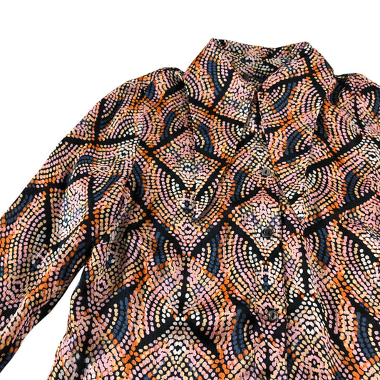Branded Orange Geometric Print Satin Shirt - Size 6