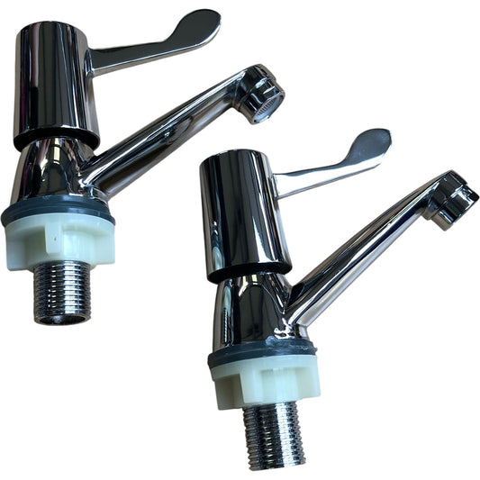 Polished Chrome Faucet Set Acrylic Handles Drip Free Washerless Design