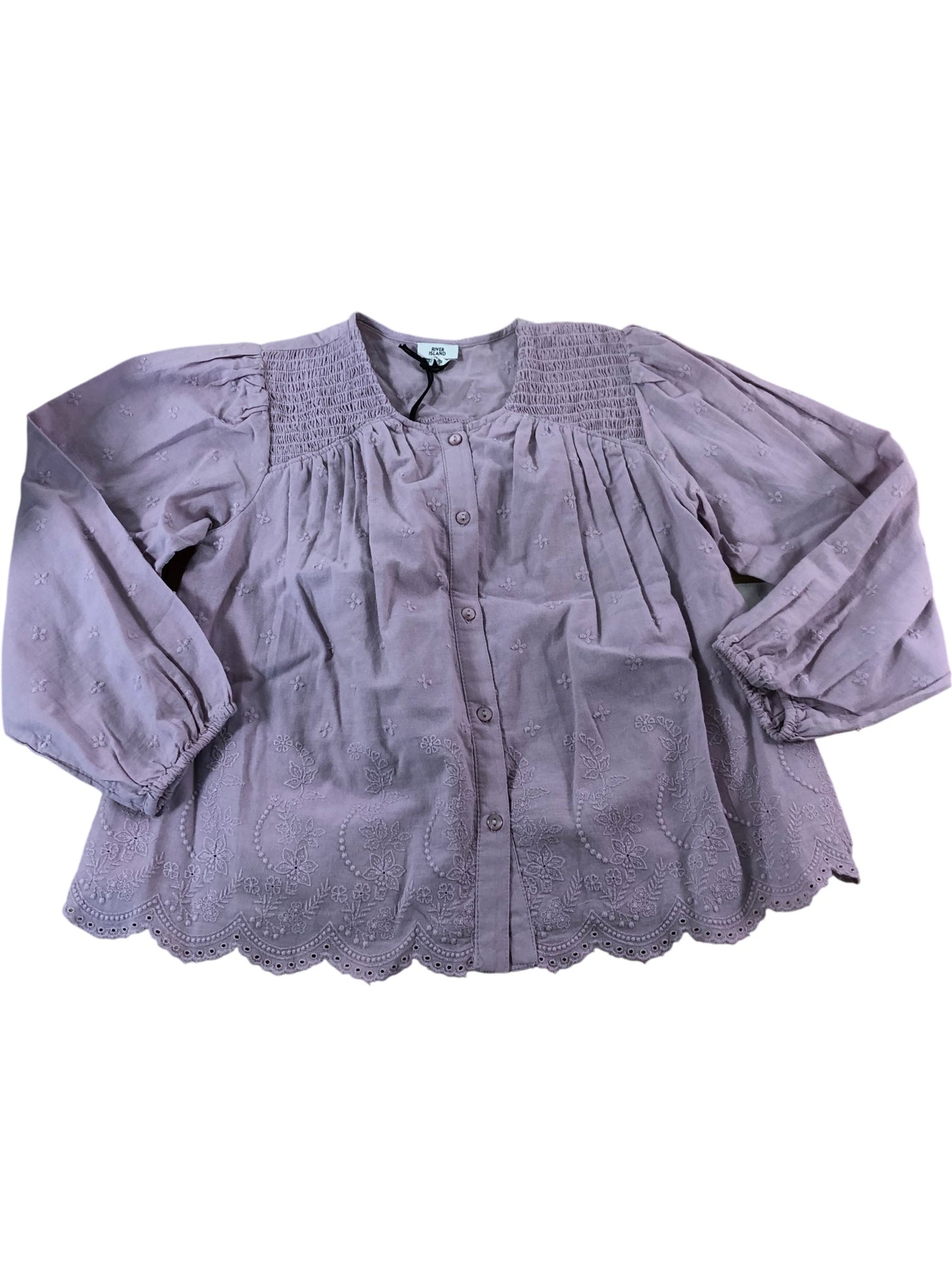 RIVER ISLAND Girls Blouse Size 5-6 Years Lilac Embroidered Button Up Top