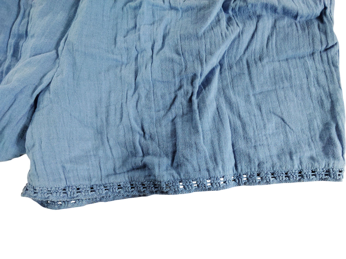 Blue Women's Skirt Size S Cotton Texture Lace Detail Summer