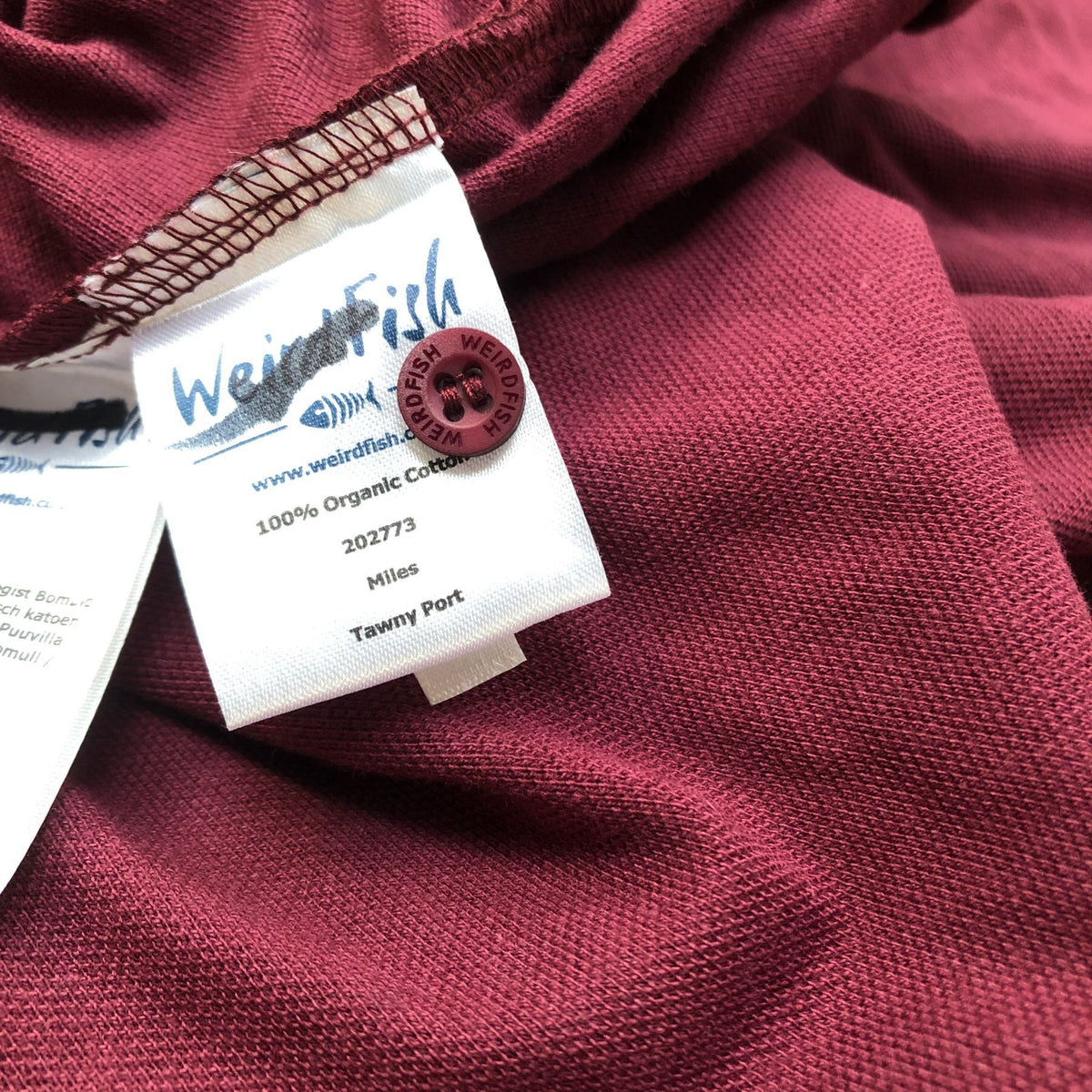 Weird Fish Miles Polo Shirt Tawny Port Men's Short Sleeve Size L Organic Cotton