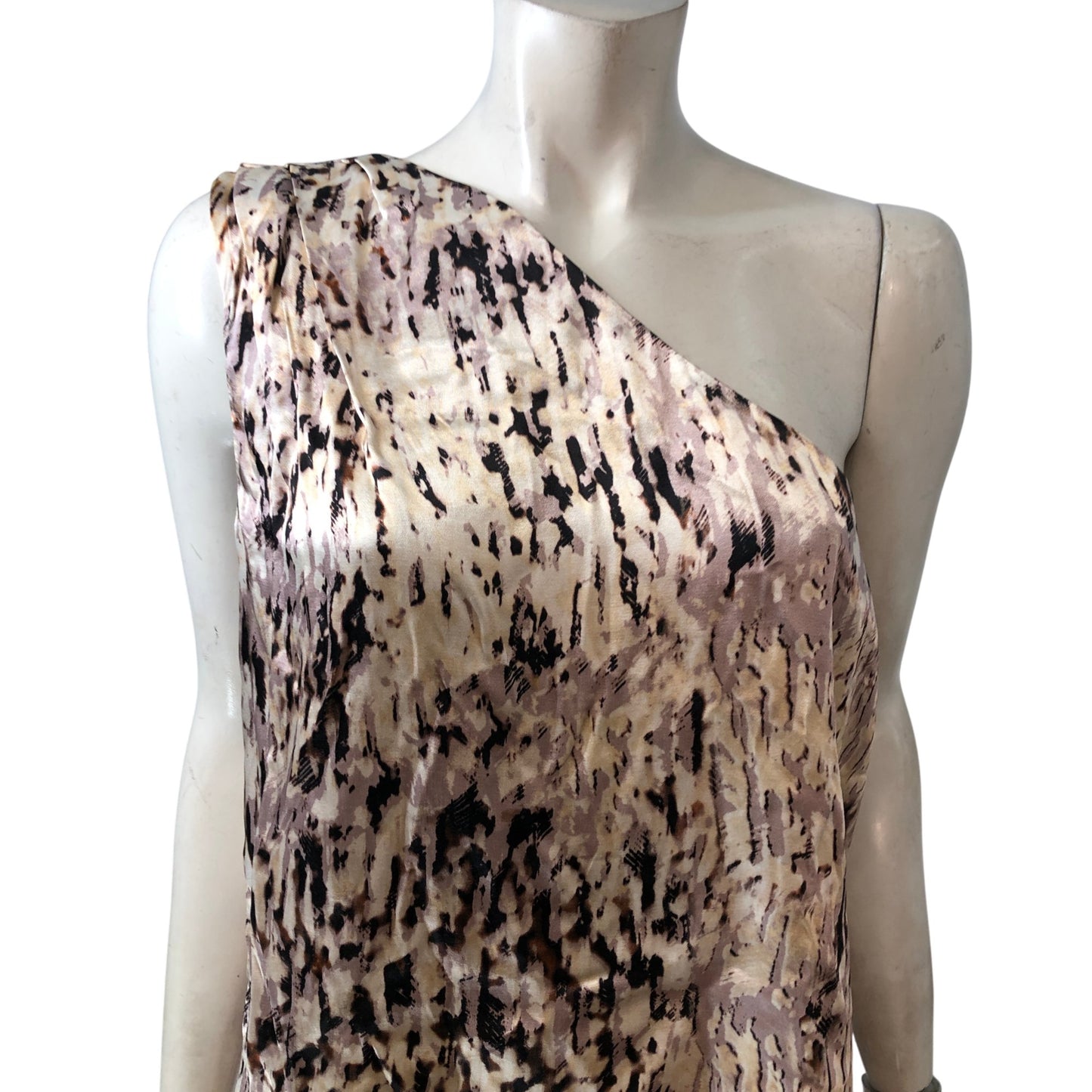 Elegant One Shoulder Top UK10 Women Animal Print Satin Blouse Evening Wear