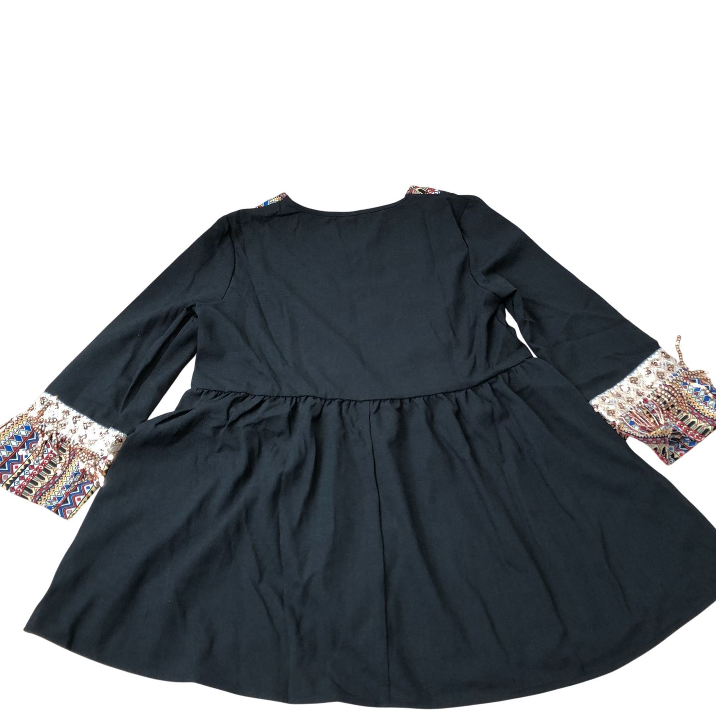 Girl's Tunic Top Black Colourful Embroidered Long Sleeve 12 Years