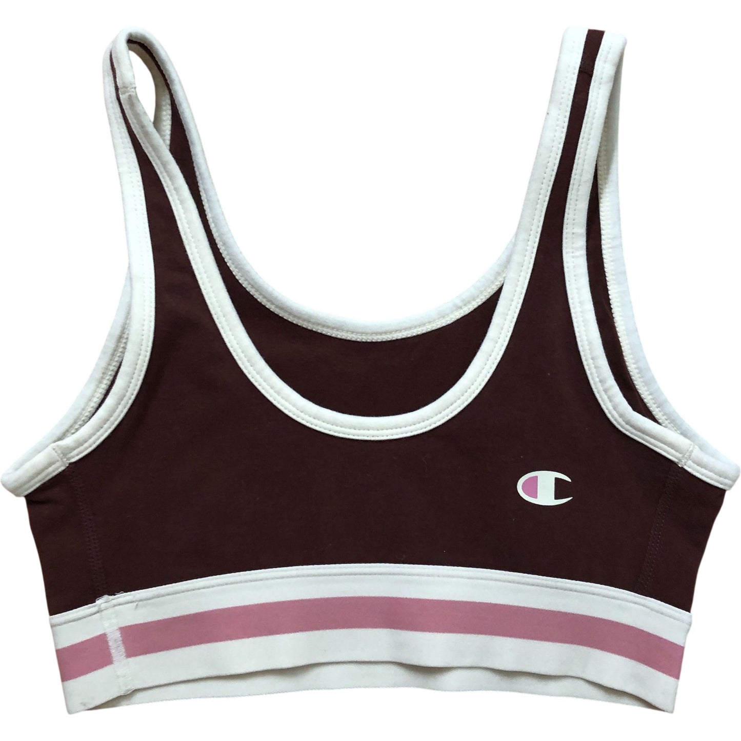 Champion Iconic Bra Top XS Women's Sports Bra Ruby Brown Cream