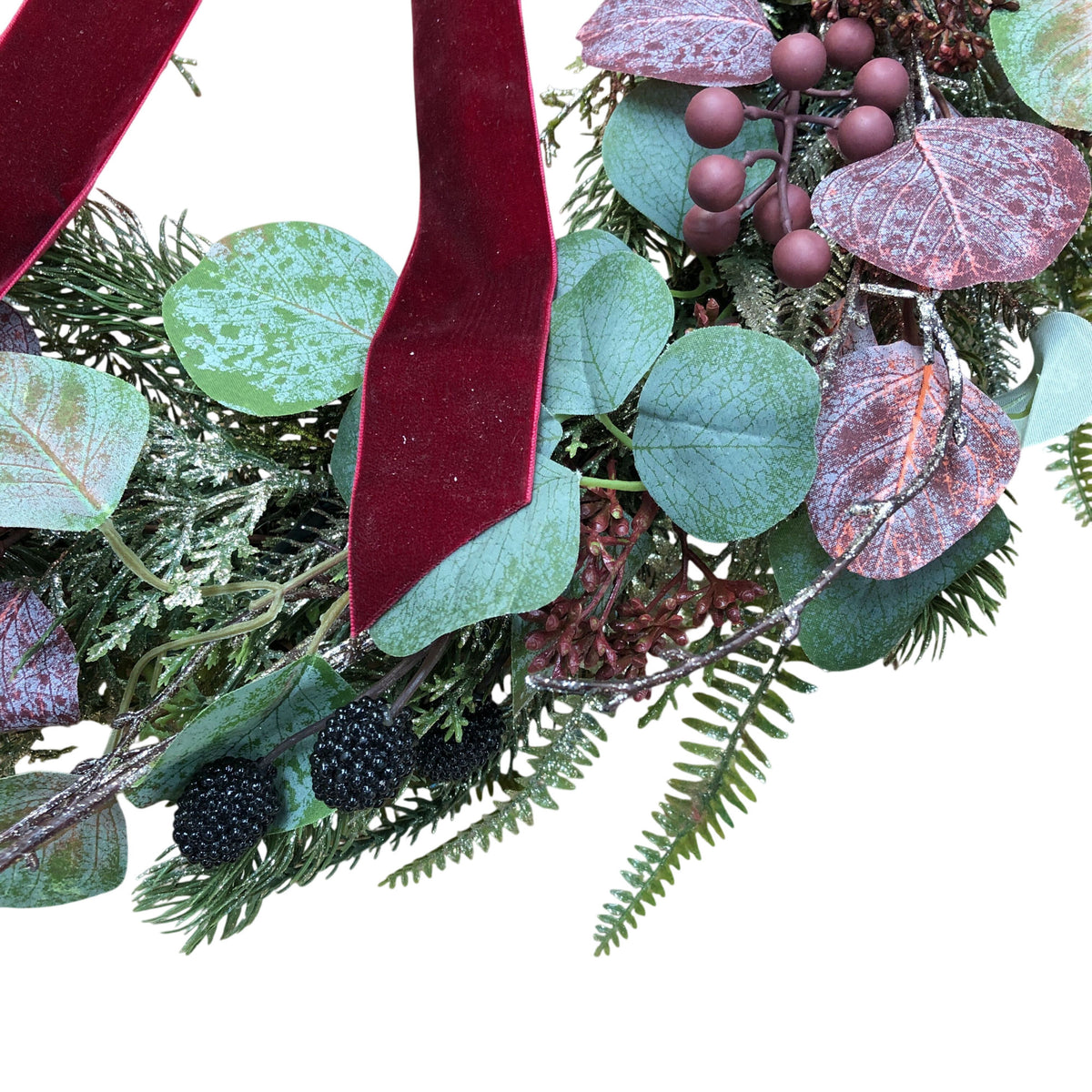 Lit Frosted Fruit Eucalyptus Festive Wreath Pine & Berries With Velvet Bow 18"