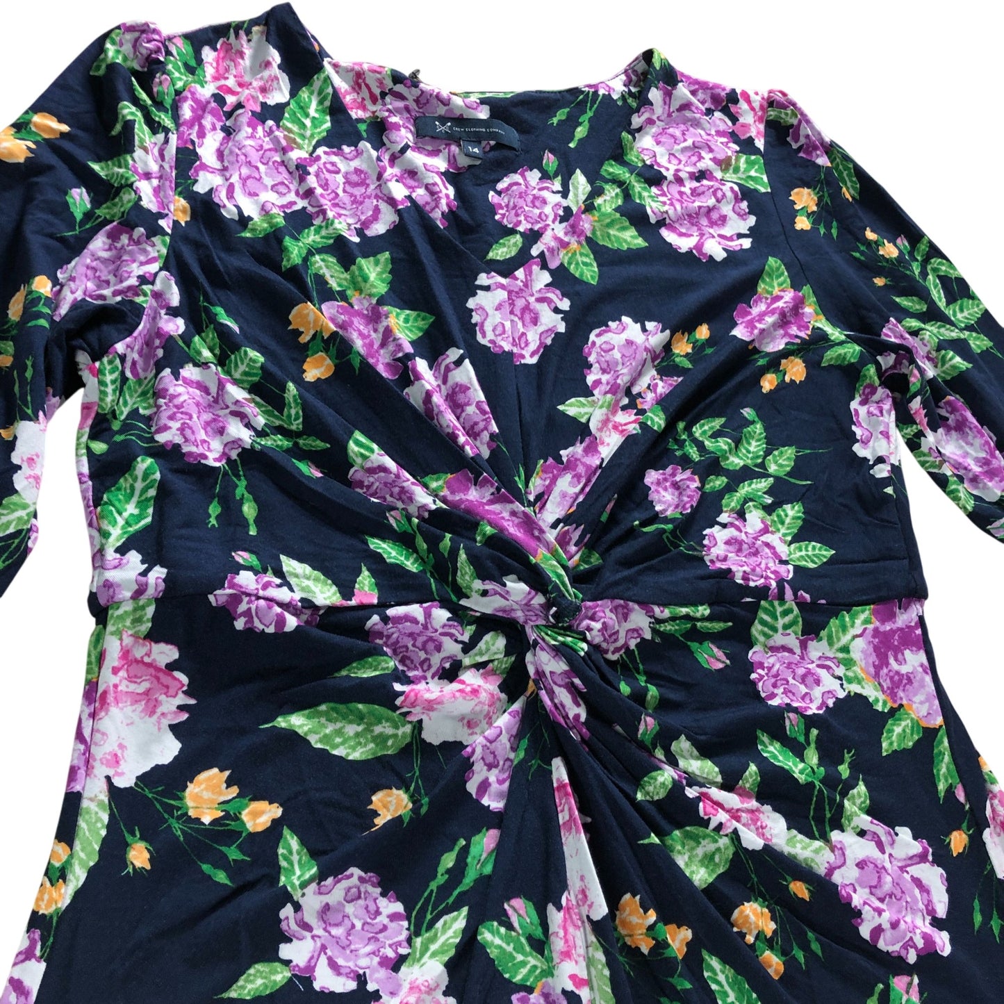 Crew Clothing Company Floral Print Midi Dress UK14 Women's Twist Tie Navy