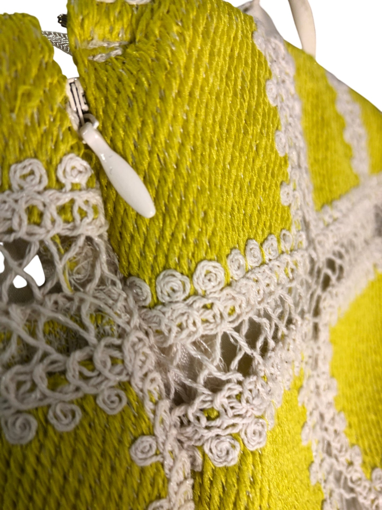 River Island UK18 Women's Yellow Crochet Mini Dress Spaghetti Straps Casual