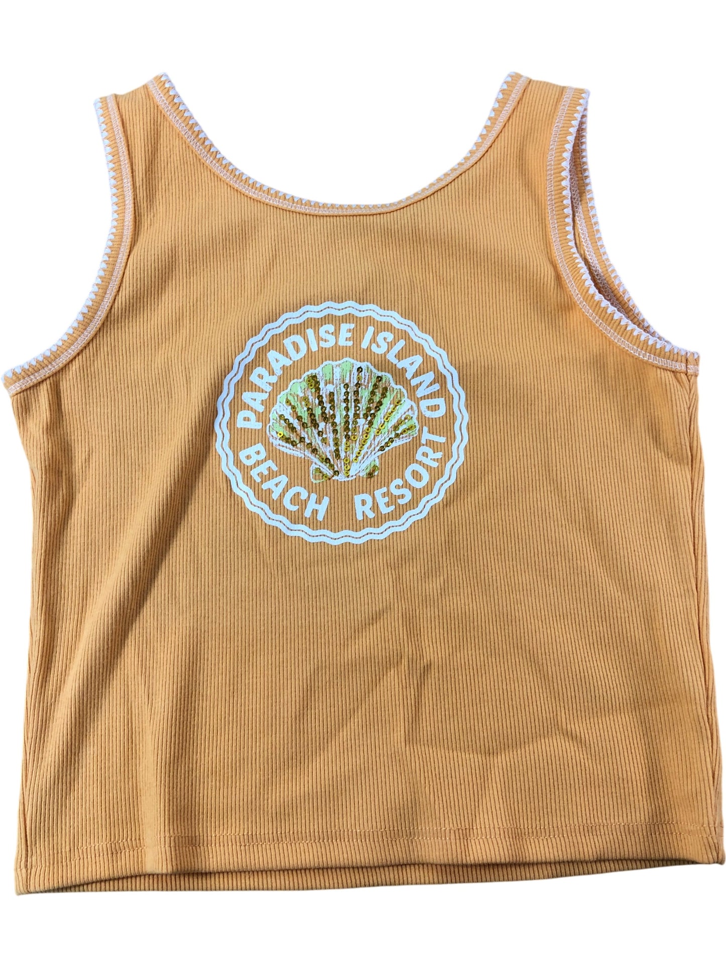 RIVER ISLAND Girls Tank Top UK11-12 Years Orange Paradise Island Beach Resort