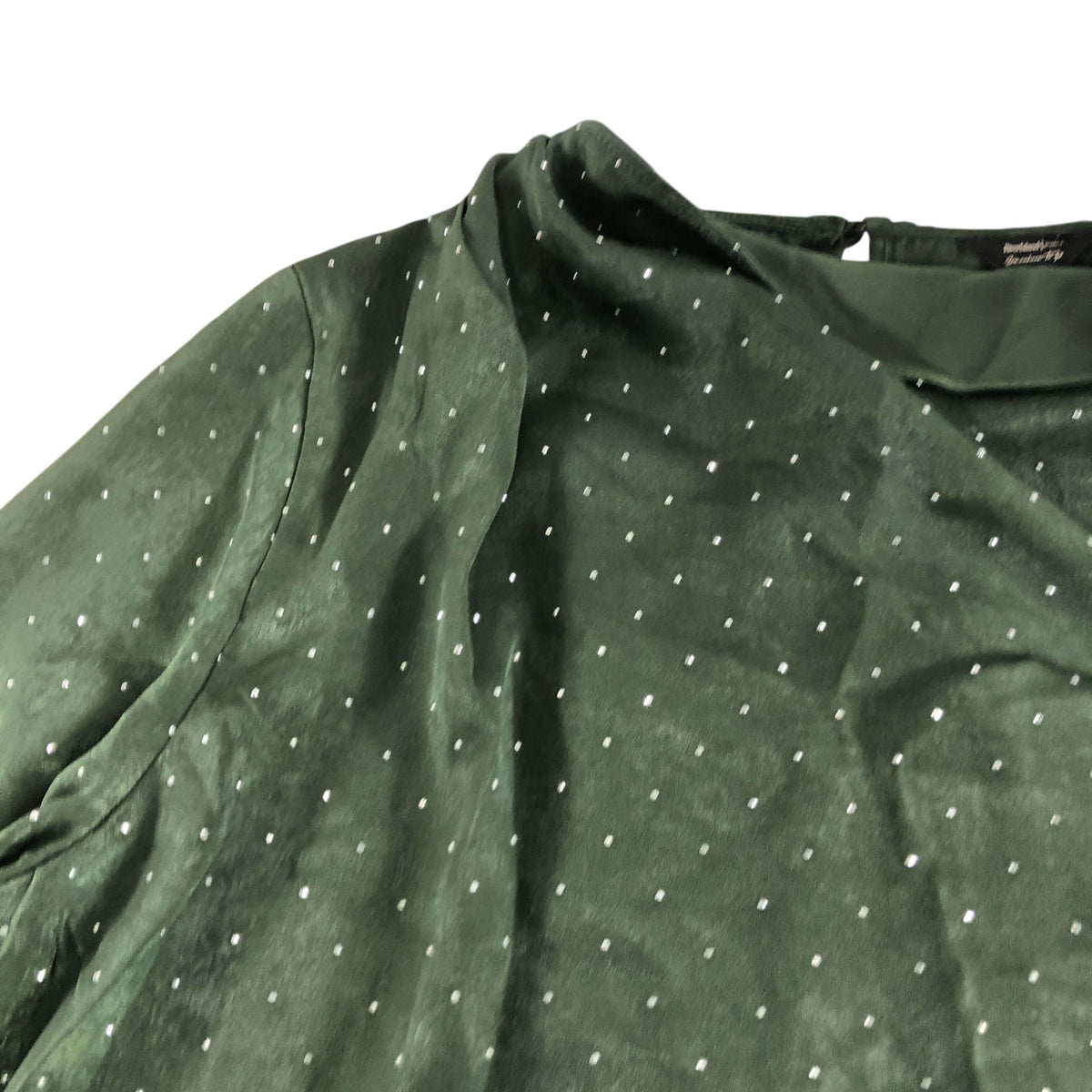 River Island Long Sleeve Blouse UK12 Women's Green Embellished Polka Dot