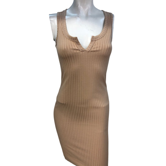 River Island Beige Ribbed Dress UK8 Women's Sleeveless Bodycon Style