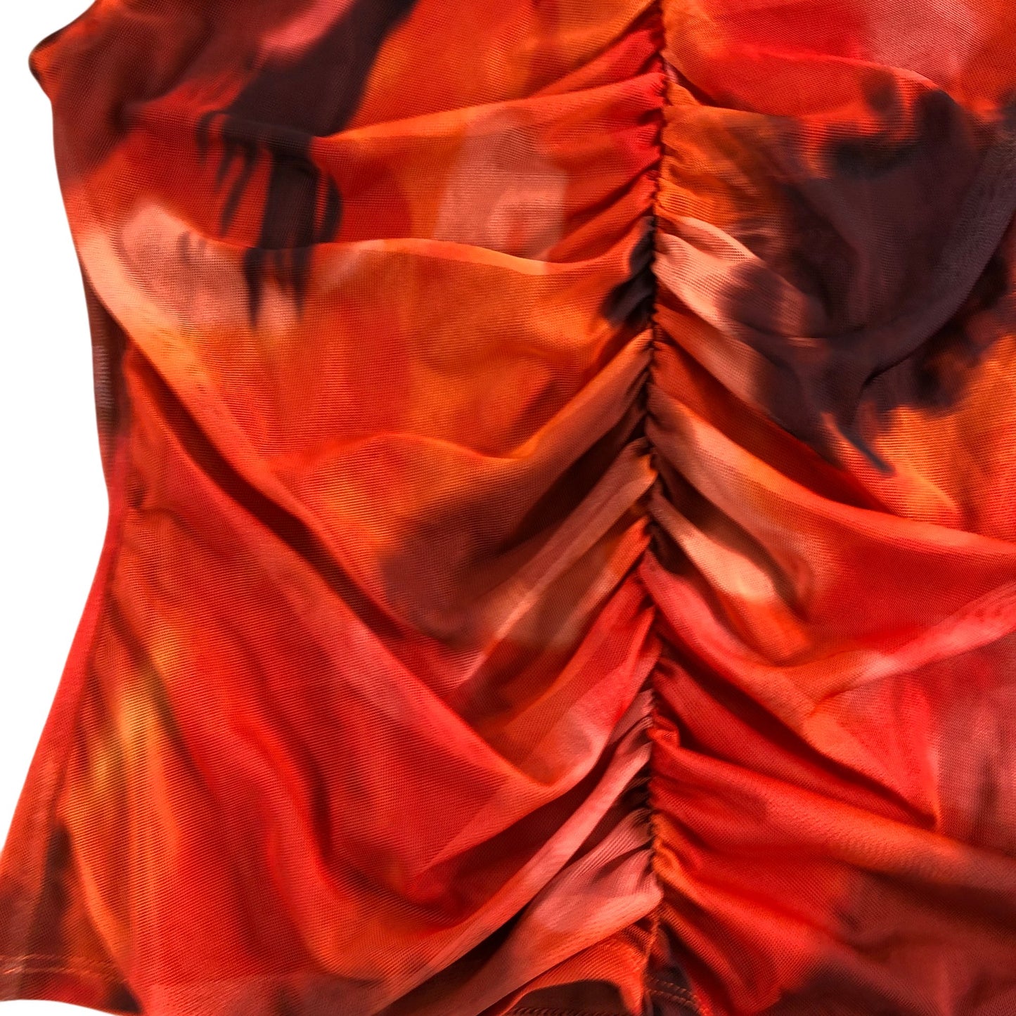 River Island UK16 Women's Ruched Tank Top Red Orange Abstract Print