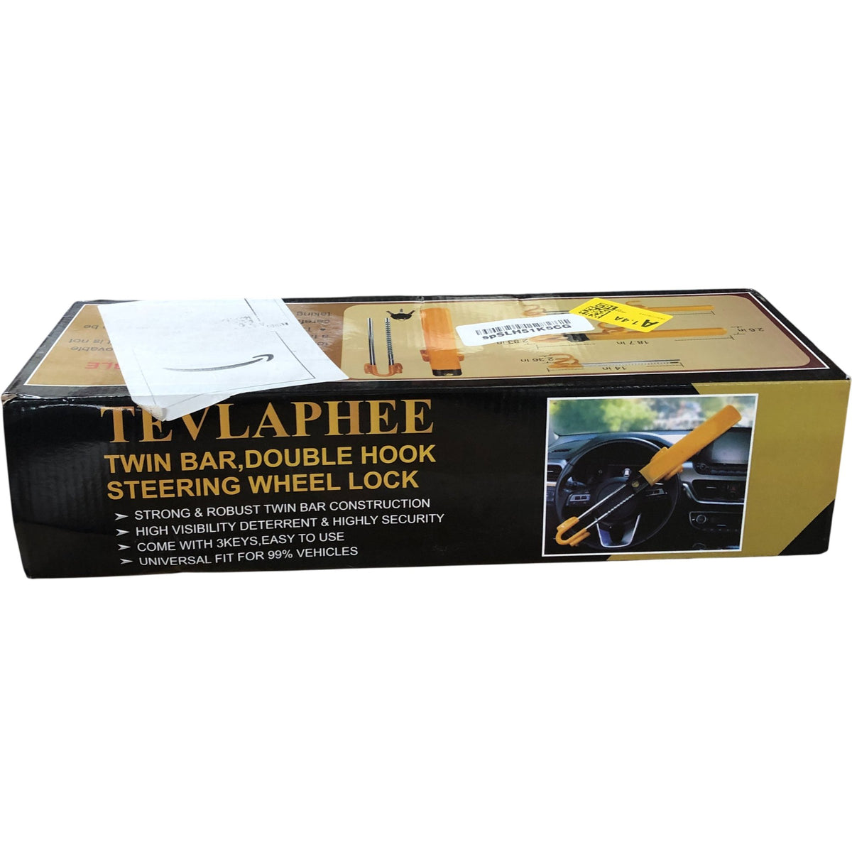 Tevlaphee Twin Bar Double Hook Steering Wheel Lock High Security Universal Fit