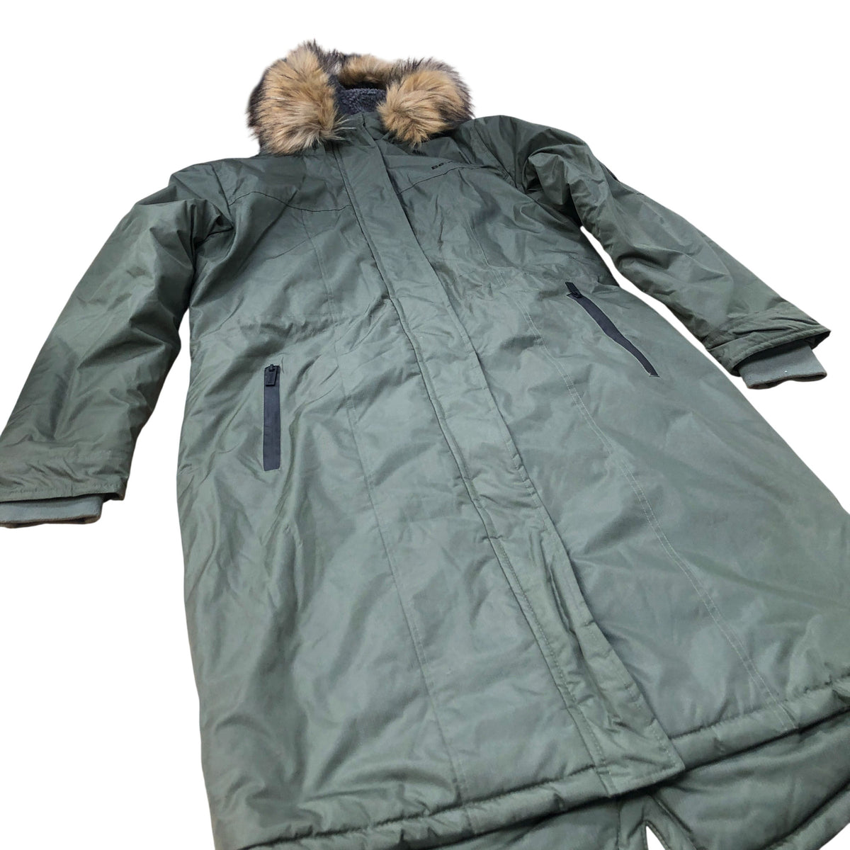 Bench Parka Jacket Women Green Faux Fur Hood Warm Outerwear UK14