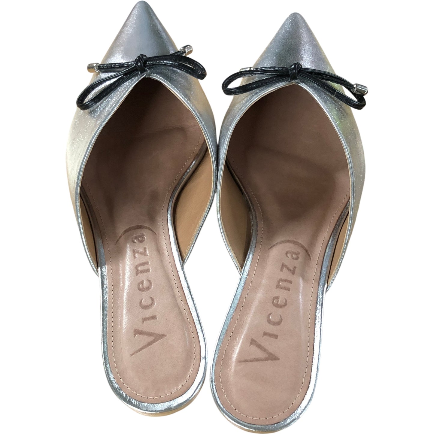 Vicenza Maeve Bow Mules UK5 Women's Silver Pointed Toe Heels