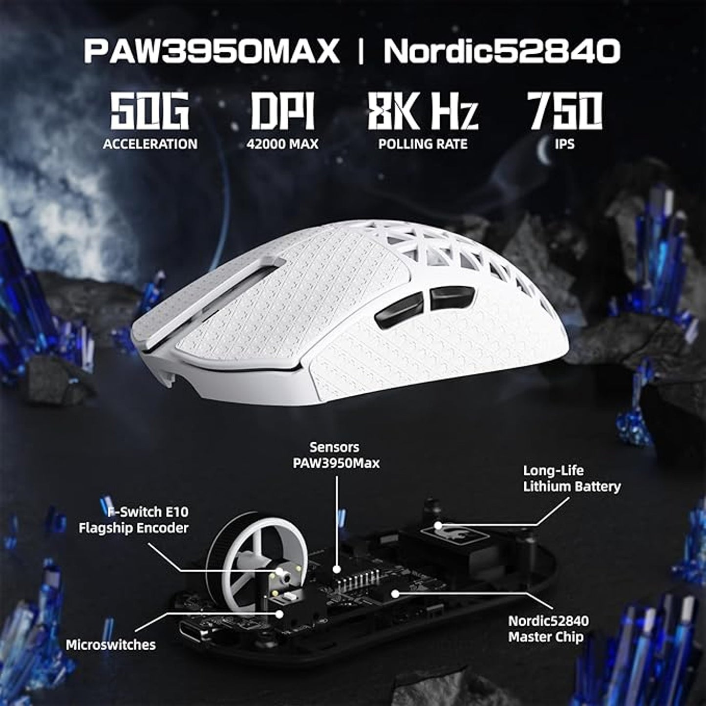 MAMGASNAKE M5 Ultra Wireless Gaming Mouse 8000Hz 42000 DPI Olympian White