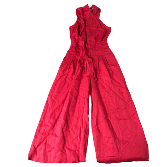 Red Jumpsuit Women's Sleeveless Tie Waist Wide Leg Size 8