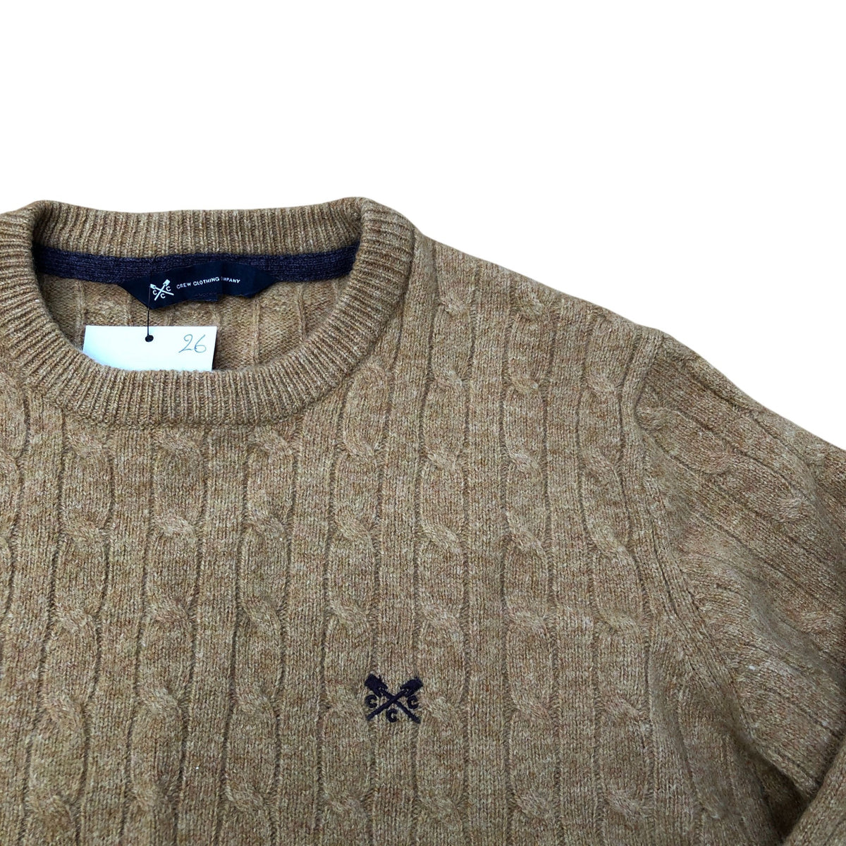 Crew Clothing Company Cable Knit Lambswool Blend Sweater Tan S