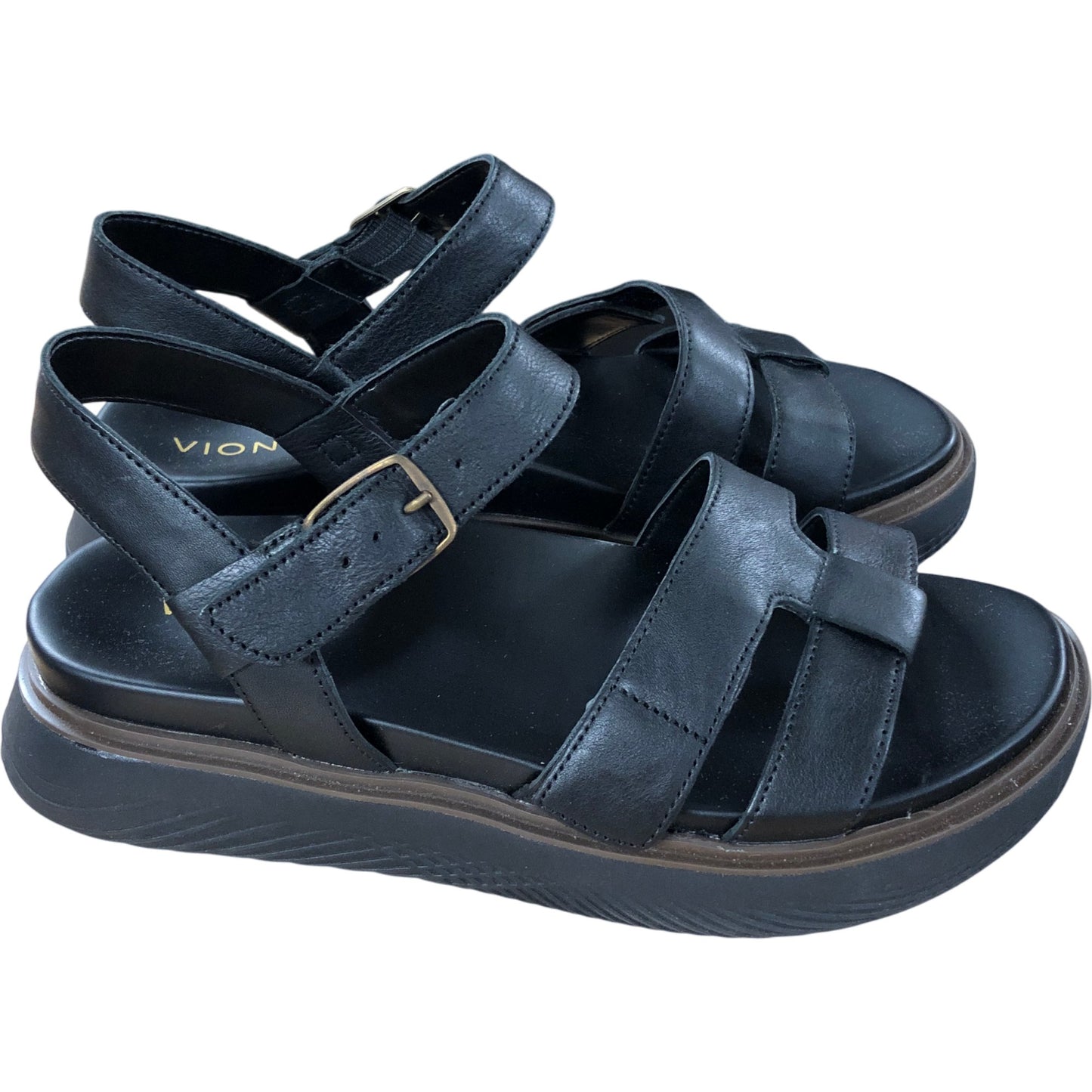 Vionic Solana Sandals UK8 Women's Black Platform Strappy Comfort Shoes