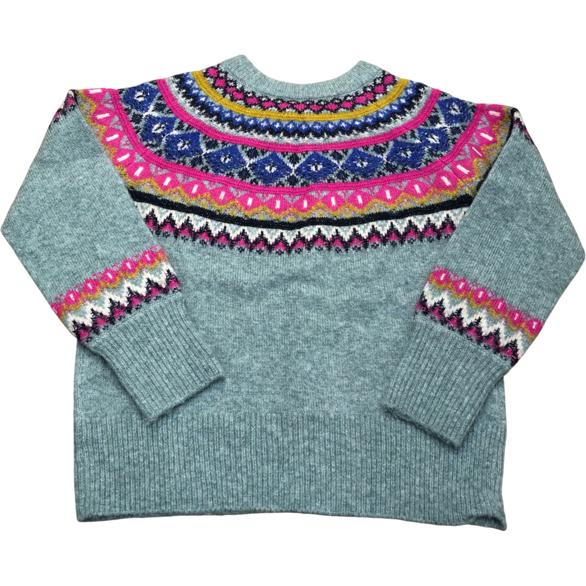 Wool Blend Fair Isle Knit Sweater Green Multicolour Size 10
