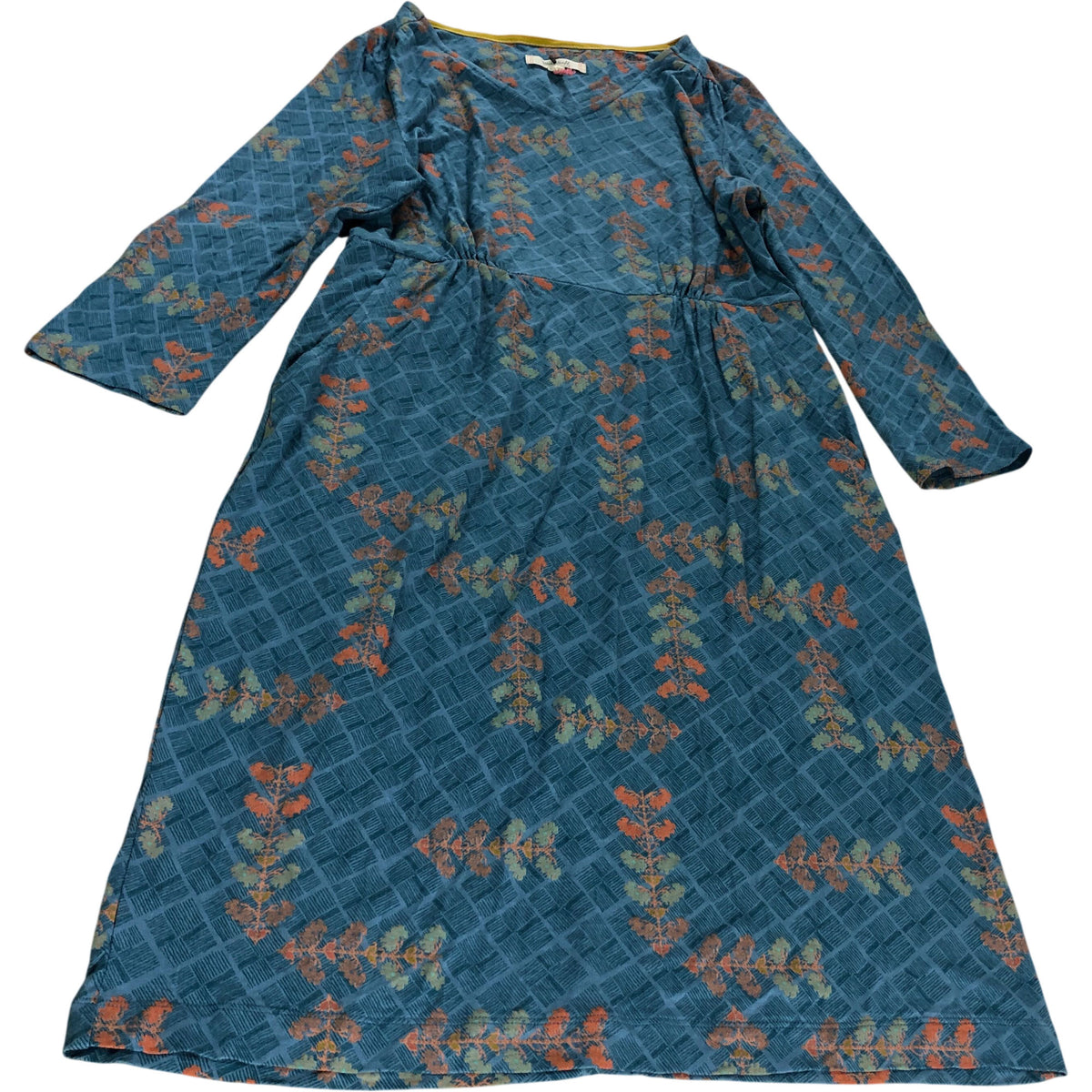 Floral Print Dress UK12 Women's Long Sleeves Blue