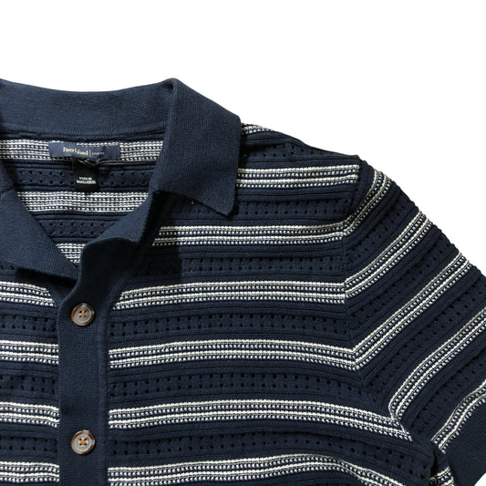 River Island Studios Short Sleeve Knit Polo Shirt Size S Men's Stripe Navy