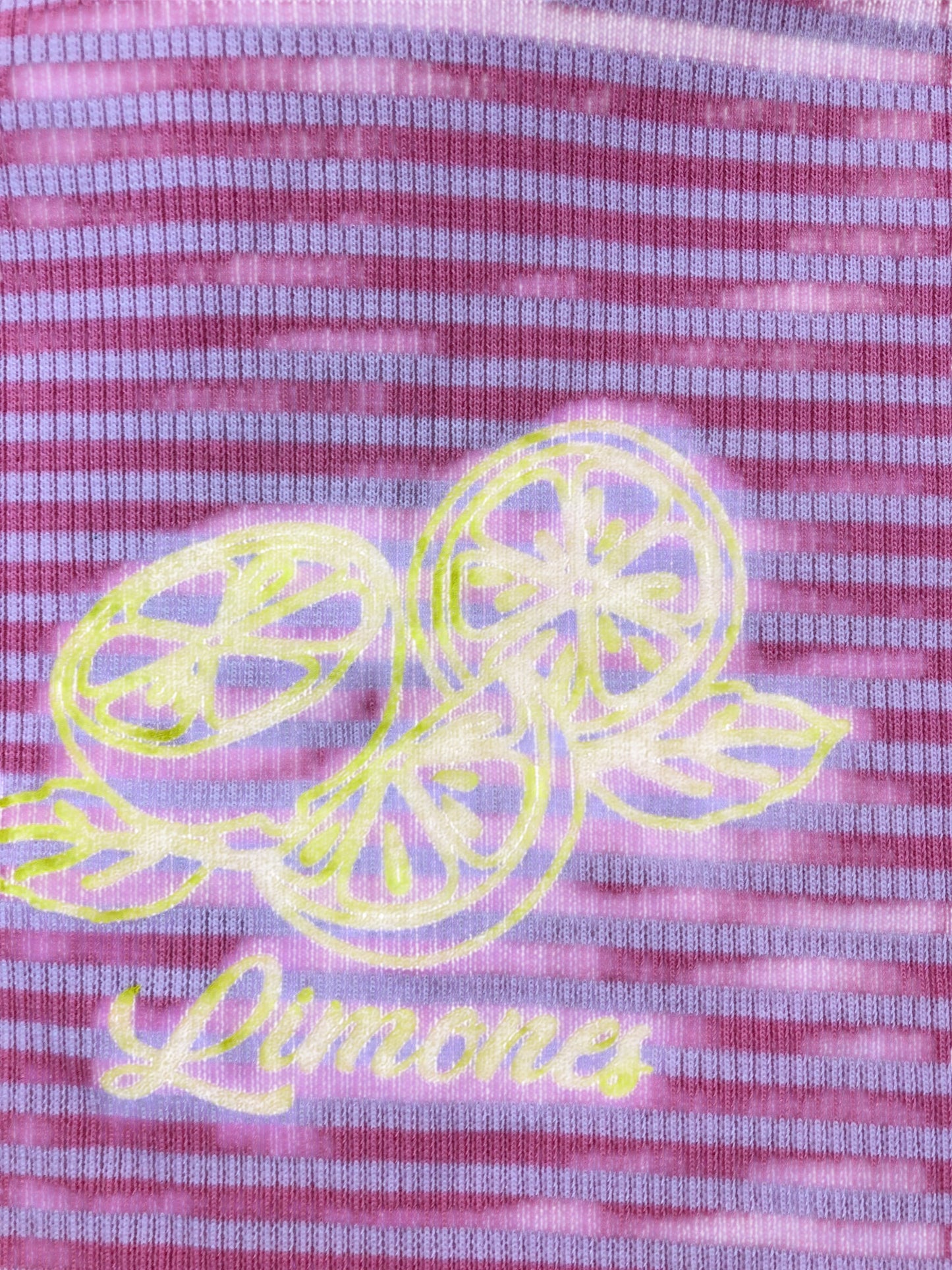 RIVER ISLAND Girls T-Shirt UK5-6 Years Pink Striped Lemon Print Ruffled Hem