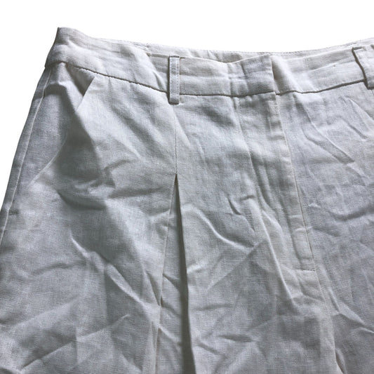 Trousers UK14R Women's Cream Linen Blend Wide Leg Pleated